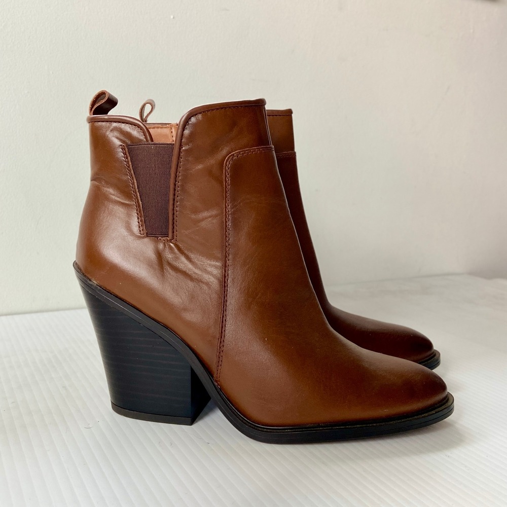 Franco Sarto L-Gamble Whiskey Brown Leather Heeled Ankle Booties Womens 8M